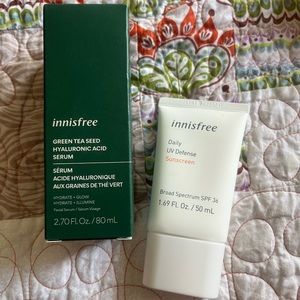 NEW Innisfree Green Tea Hyaluronic Acid Serum and Innisfree Daily UV Defense